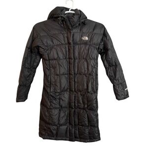 The North Face Womens XS TP Black 600 Down Hooded Long Puffer Coat Jacket